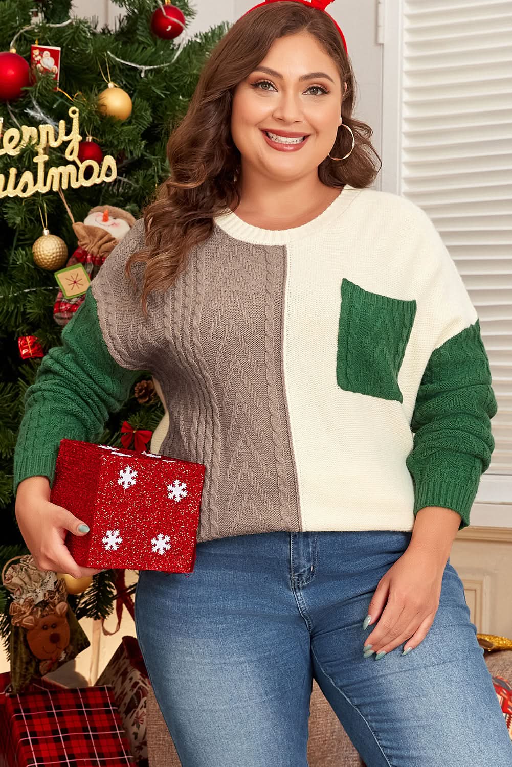 Mist green plus size cable knit sweater - Love Salve